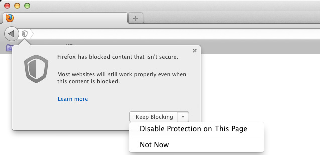 Disable Protection On This Page in FireFox